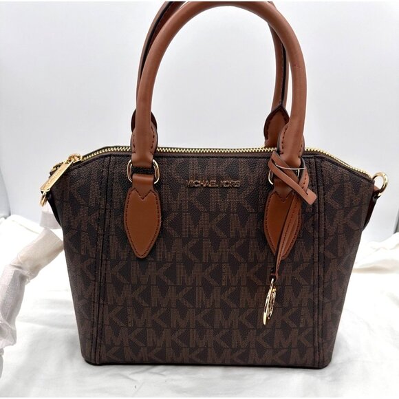 Michael Kors Brown Monogram Medium Satchel With Gold Hardware & Dual Handles - Picture 8 of 11